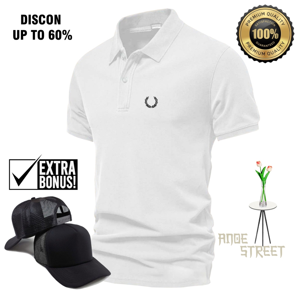 Bonus Topi - Kaos Polos Distro Lengan Pendek Polo Gandum Hitam Tshirt Polo Unisex Pria&Wanita Bisa C