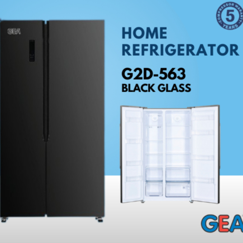 KULKAS GEA G2D-563 SIDE BY SIDE INVERTER BLACK GLASS DOOR G2D563 G2D 563