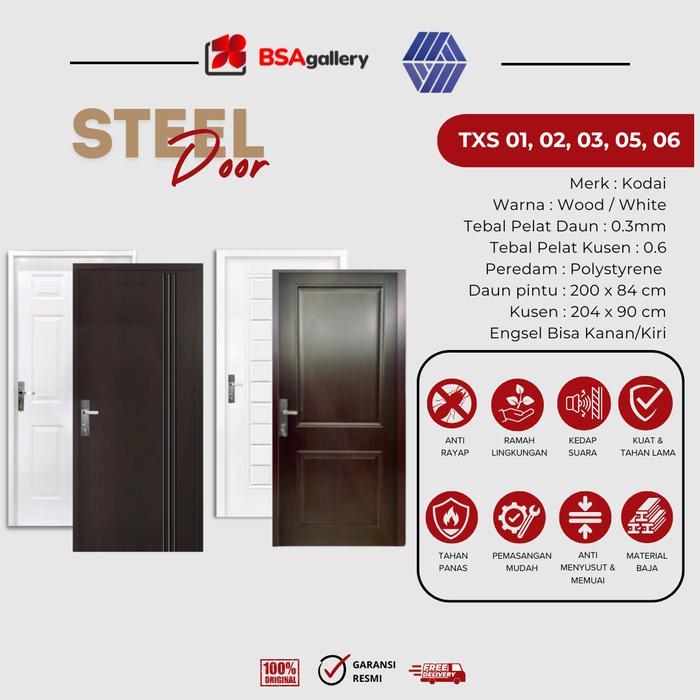 Pintu Baja Kodai 204 x 90 / Steel Single Door / Pintu Utama Pintu Depan Rumah + Kusen + Gagang / Han
