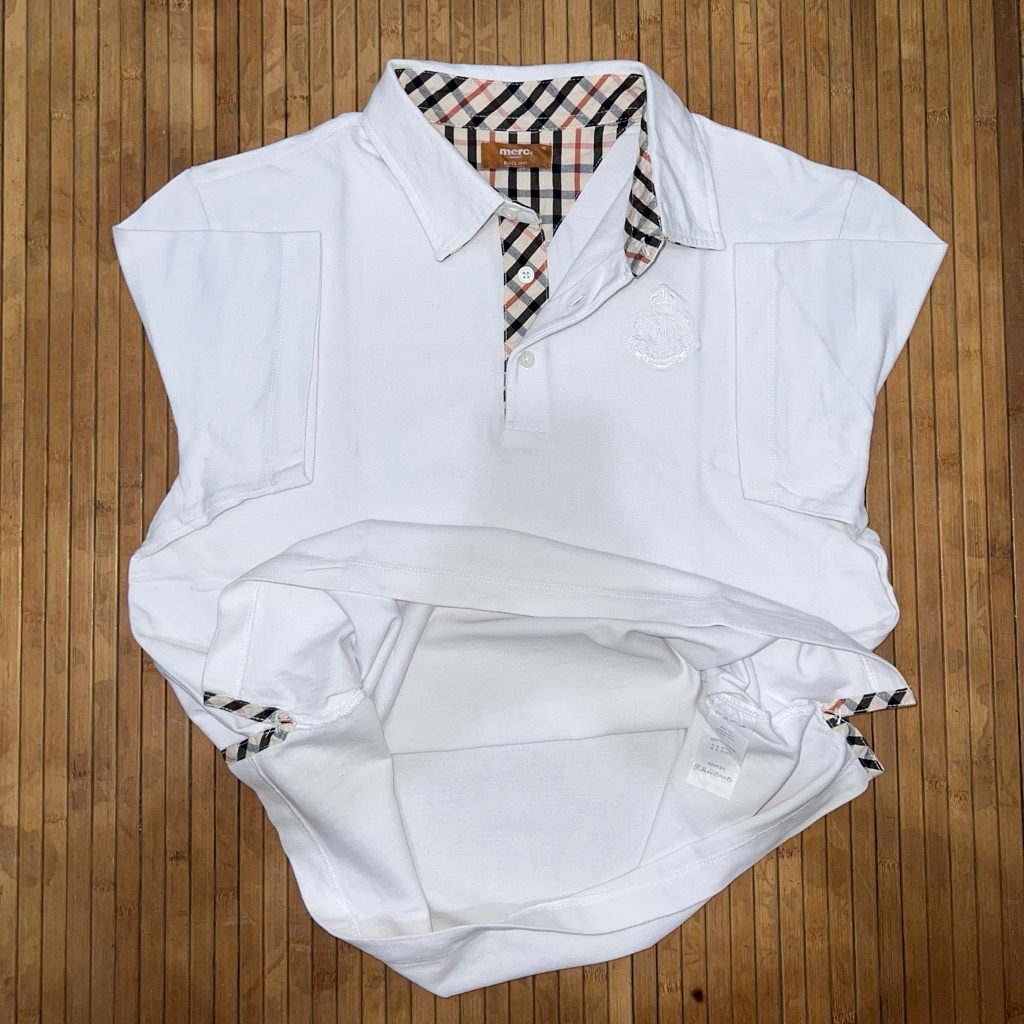 MERC LONDON WHITE TARTAN EMBROIDERY LOGO POLO SHIRT