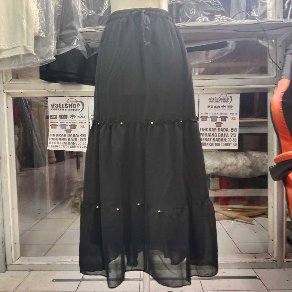 rok panjang wanita/bahan ceruti/motif kerut lipat/mutiara 004
