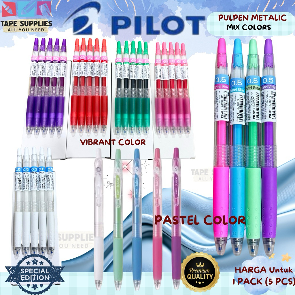 

(1 PACKS) Pulpen Pilot Juice 0.5 / 0.7 Warna Pastel dan Vibrant Special Edition Isi 5 Pcs