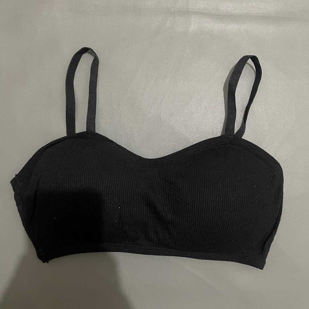 DEWASA A269 (NO BRAND, PRELOVED) Baju Daleman Bra BH Tali Rib Knit V Neck Cup Busa Lepas Pasang  Hit