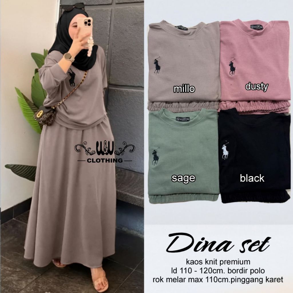 DINA SET//SET ROK//SET WANITA KEKINIAN BESTSELLER//SET OOTD//TERBARU//ROK//ATASAN ROK//WOW
