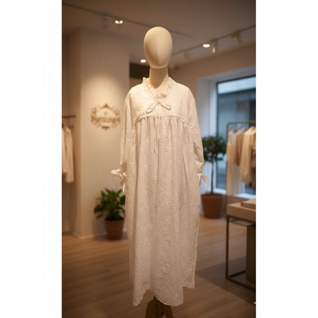 CLEVEL: BIANCA DRESS, maxi dress/gamis katun bolong putih