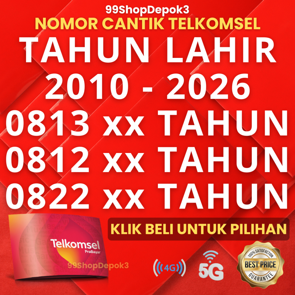 Kartu Perdana Nomor Cantik Telkomsel Simpati TAHUN P1 2010 - 2026 2020 2025 2011 2012 2013 2014 2015