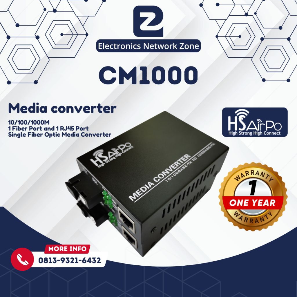 HS Airpo CM1000 | Media Converter Gigabit | FO To RJ45 | 10/100/100