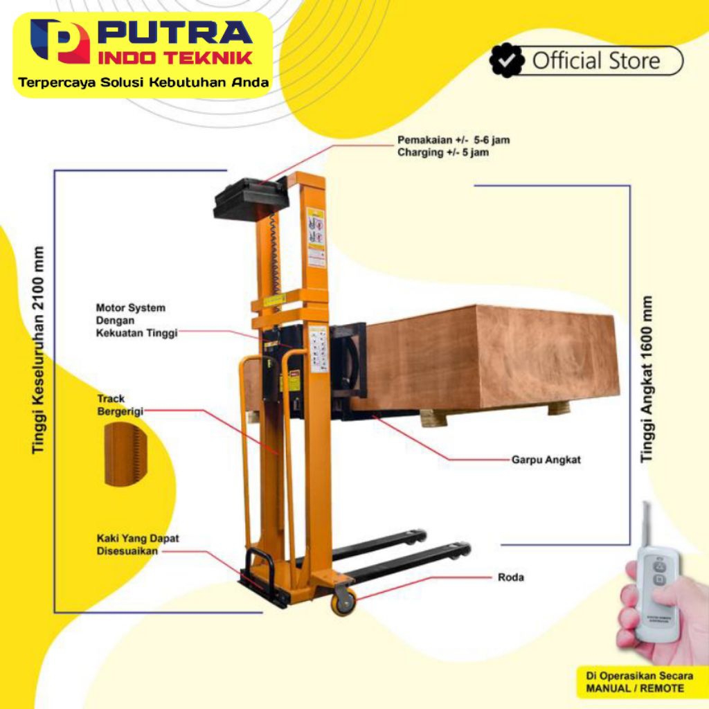 Handlift Stacker Portable / Forklift 1 ton / Forklift elektrik / Hand lift Elektrik / Forklift Porta