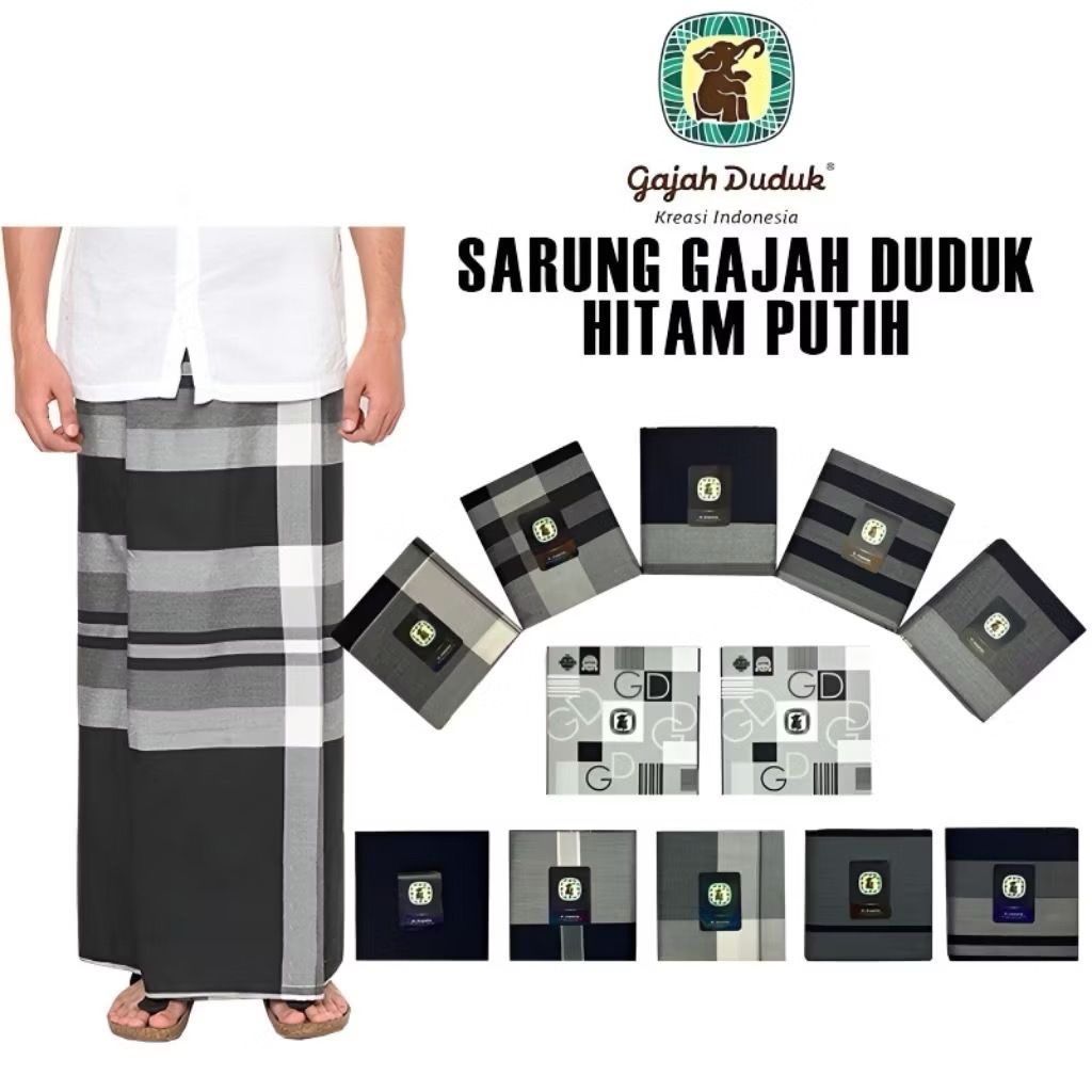 COD Sarung Gajah Duduk Premium Hitam Putih