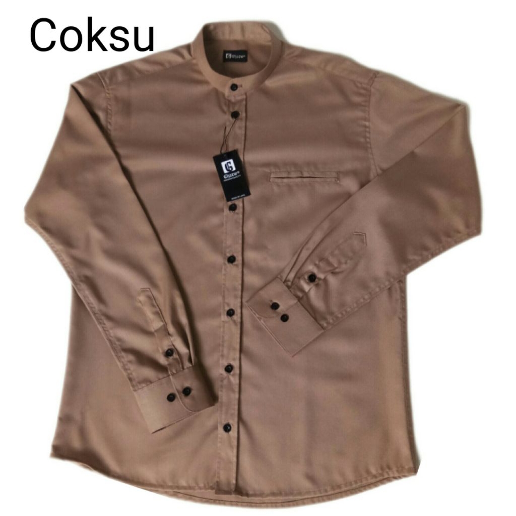 Kemeja Koko Pria Lengan Panjang Warna Coklat Susu Size L