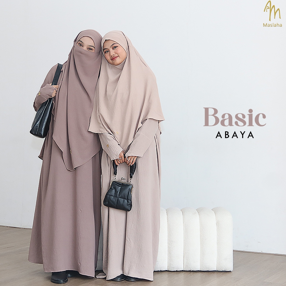 Maslaha Niqab (Abaya Saja) Basic Abaya  Batwing Crinkle Premium Dress Gamis Umroh muslimah