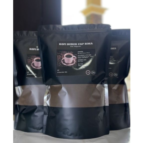 

Termurah!!! 1Kg Kopi Bubuk Hitam Robusta Cap Bima