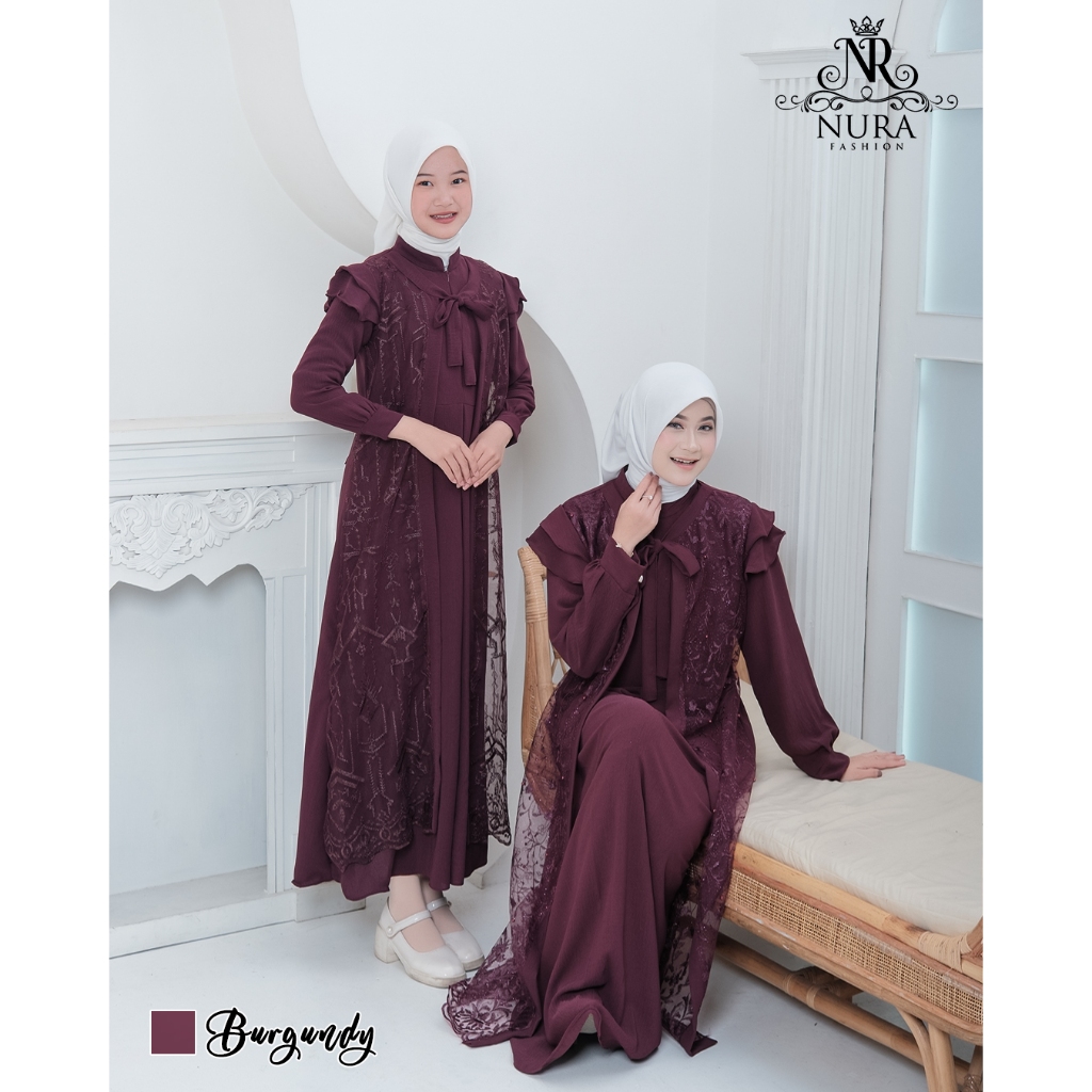 Zaleema Dress | Baju Anak Perempuan Crinkle Mix Brukat| Couple Anak Perempuan dan Ibu |  Kekinian