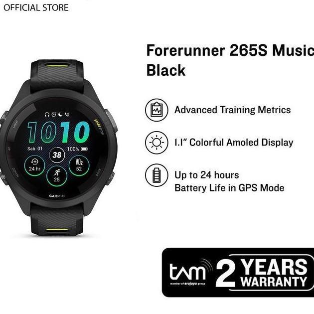 Garmin Forerunner 265S music atau 265 Music - Black - Forerunner 265S