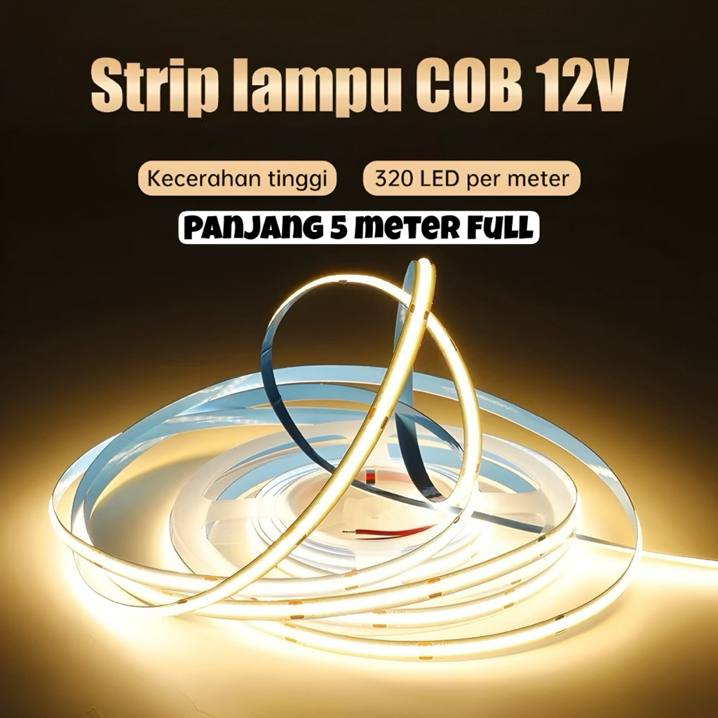 Lampu LED STRIP COB DC 12VOLT 5 METER Hippo LAMPU Strip 320LED/M LED Light COB Putih Warmwhite