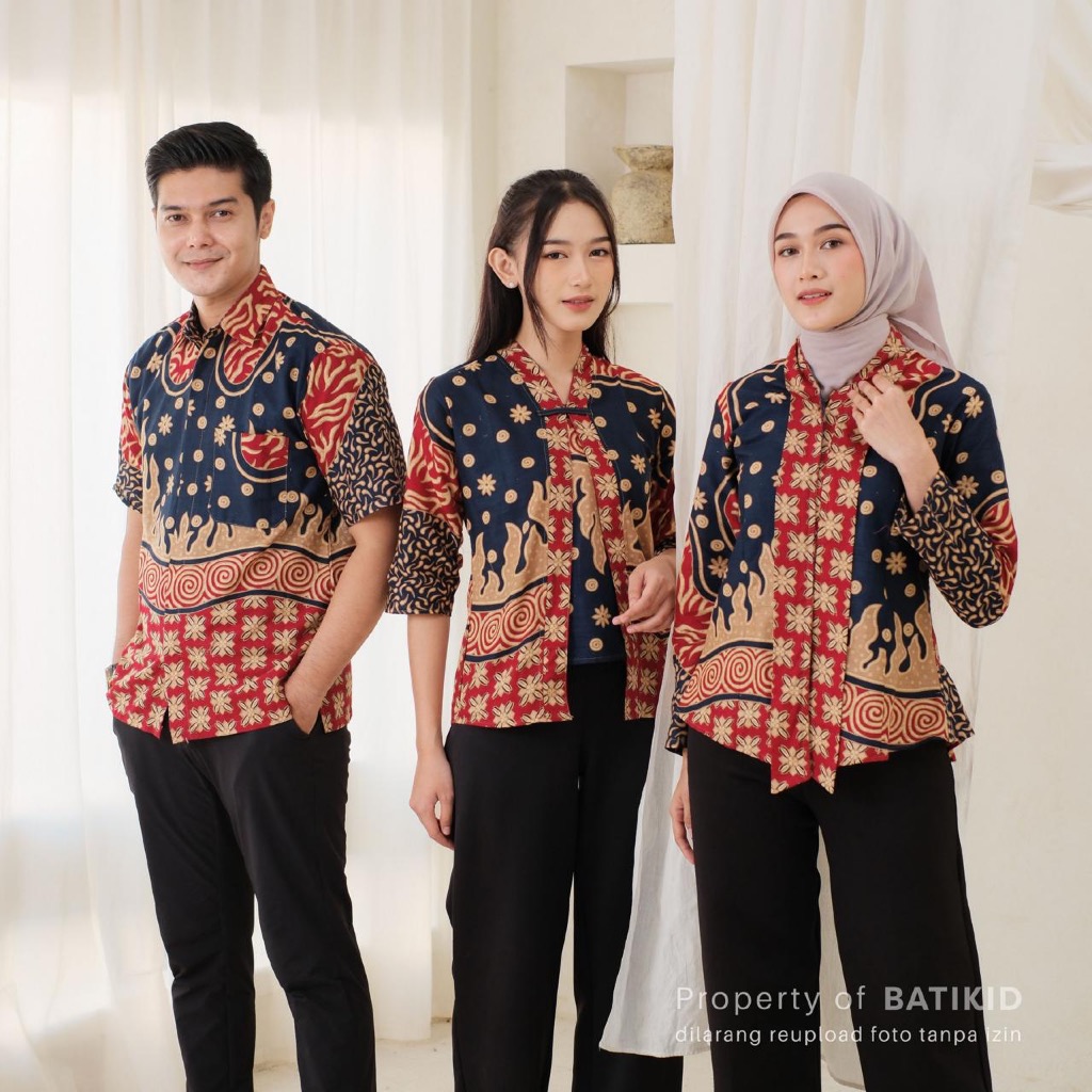 Batikid — Couple Batik Katun — Sakura Navy — Atasan Pria Wanita — Seragam Kerja Hem Tunik Blouse
