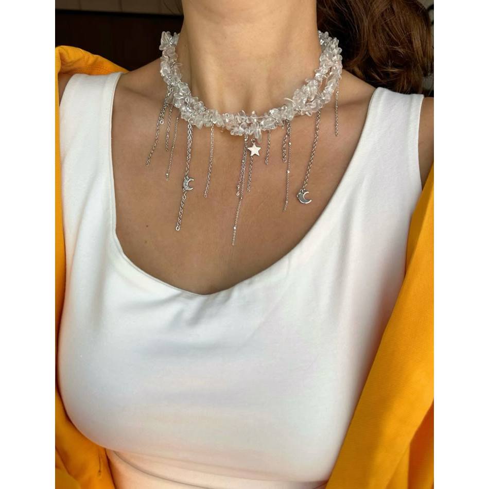 Rhinestone Decor Choker Necklace Waterdrop-Shaped Pendant Necklace