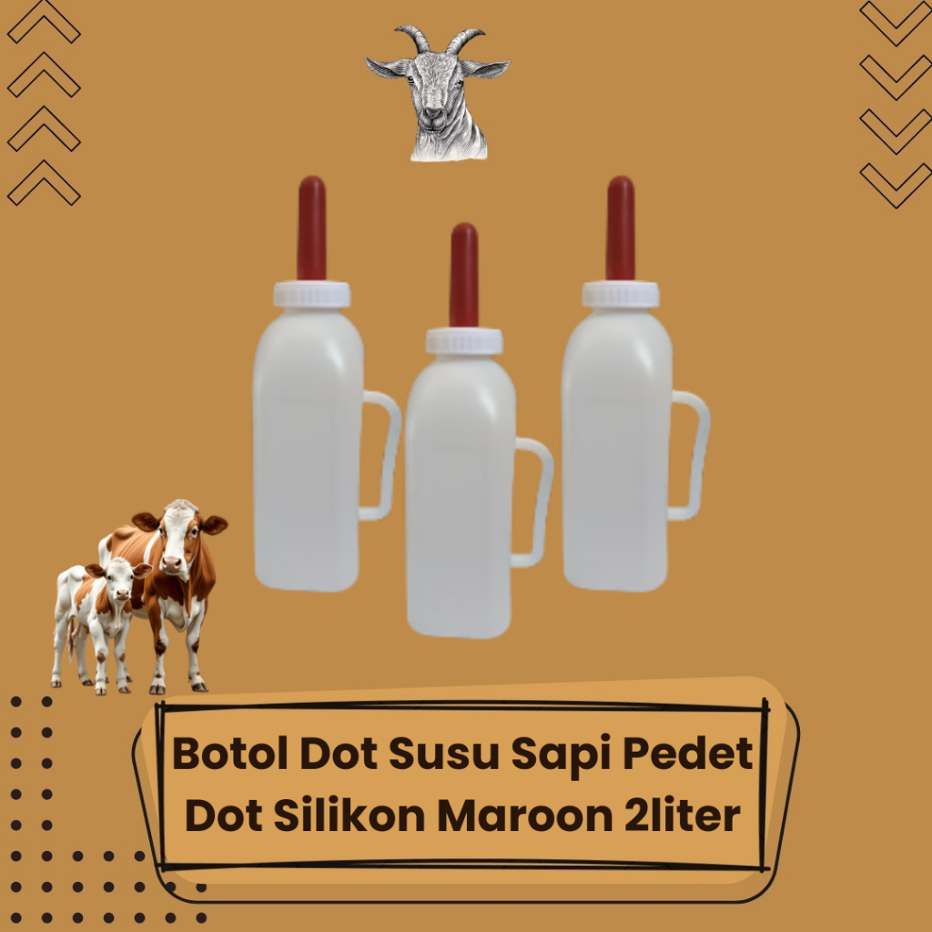 Botol Dot Sapi 2 Liter Dot Maroon Merah Silikon Premium Botol Susu Pedet Gagang Tegak