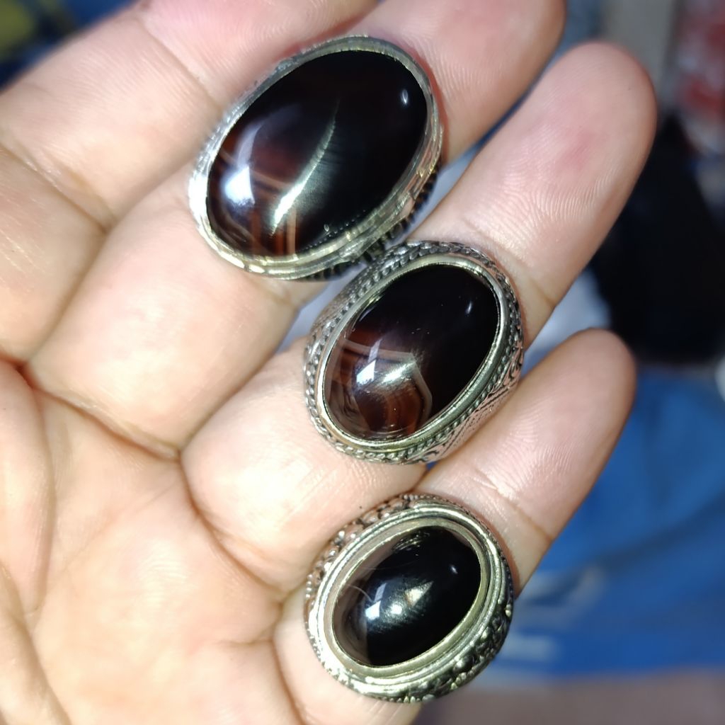 CA 179 Cincin Batu Akik Yaman Wulung Asli Natural Motif Junder dan Combong Joss Keren