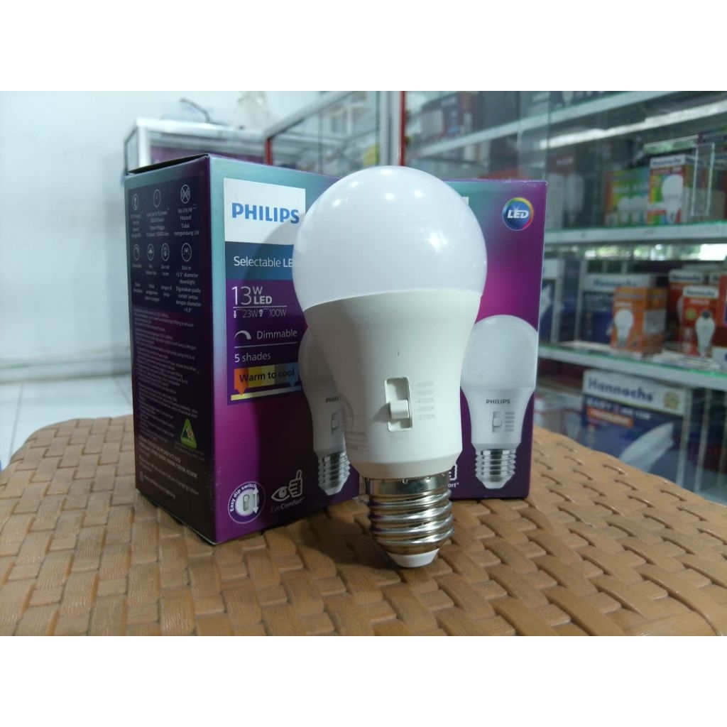 Philips Selectable LEDBULB E27  1Lampu = 5 warna cahaya (2700K 3000K 4000K 5000K 6500K)  8watt 13wat