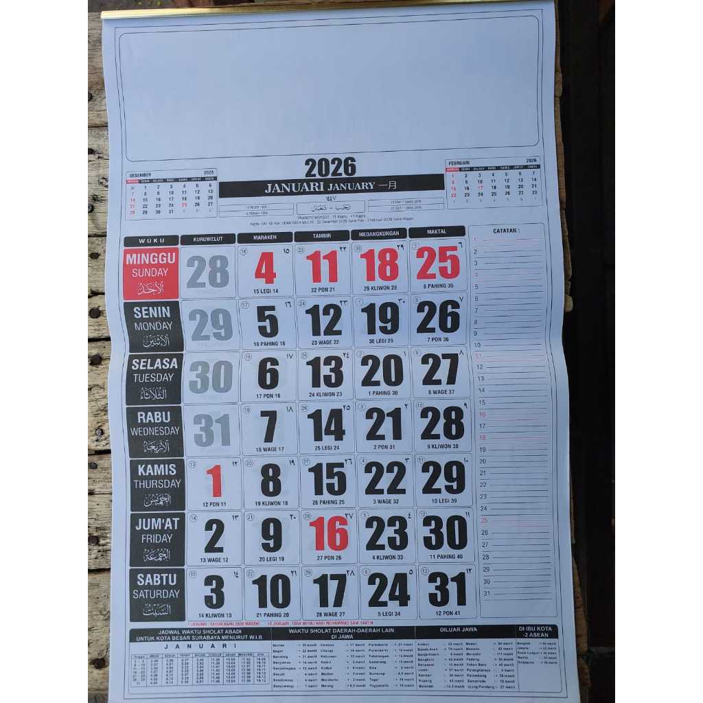 packing bubble Kalender 2026 Dinding Kantor standar Angka Besar Kalender Harian 2026