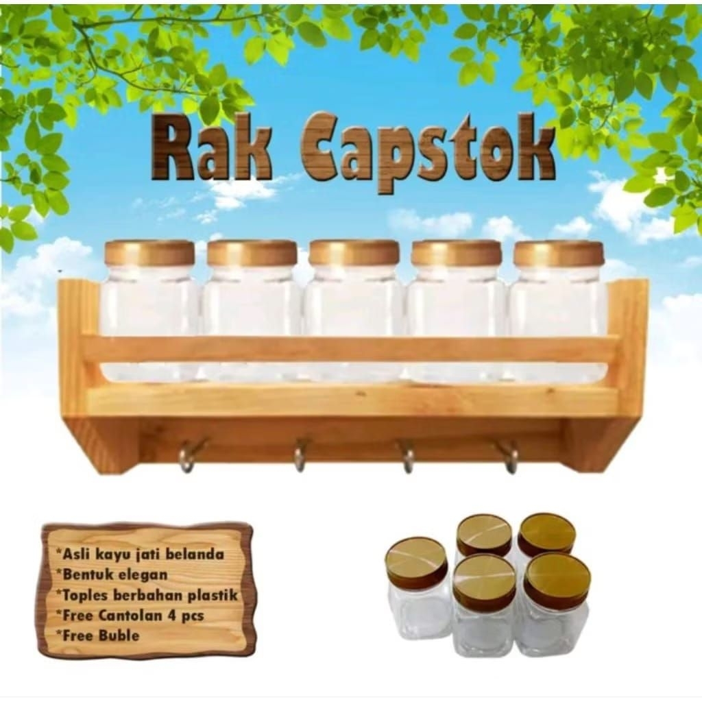 02 Rak Bumbu Kayu Set Tempat Bumbu Rak Bumbu Gantung
