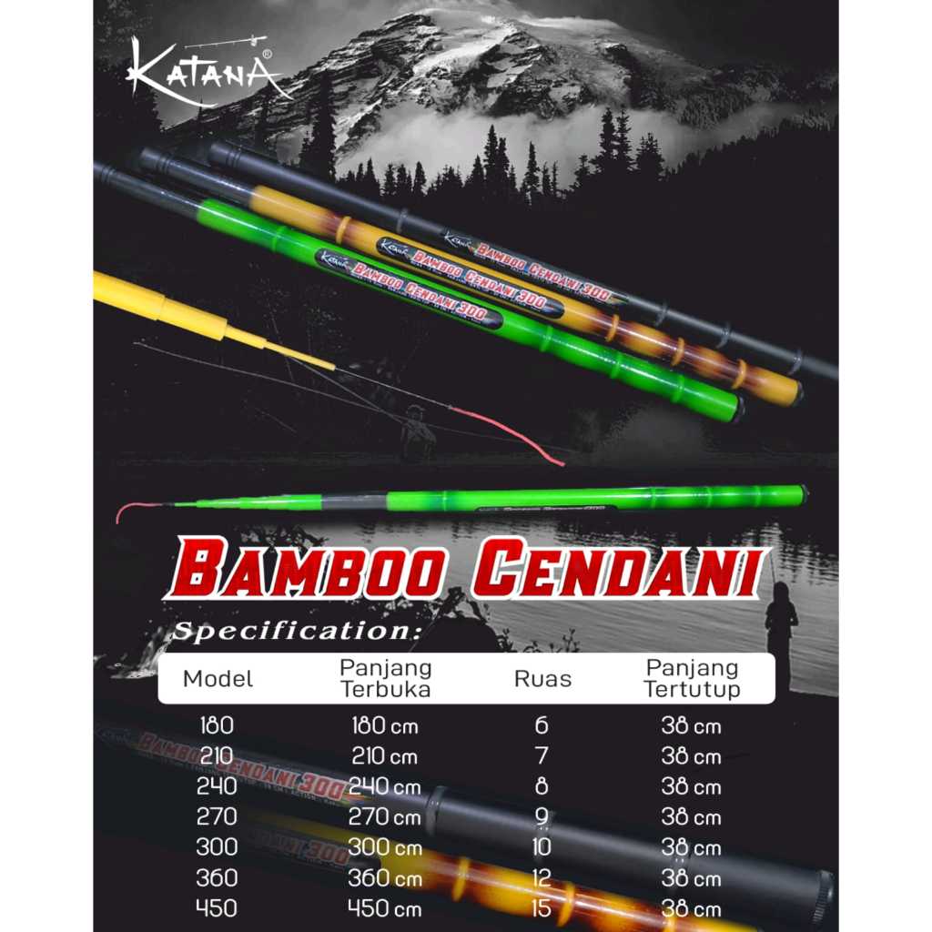 Joran Tegek Katana Bamboo Cendani Ruas 38Cm Bahan Fiber (Ruas Pendek)
