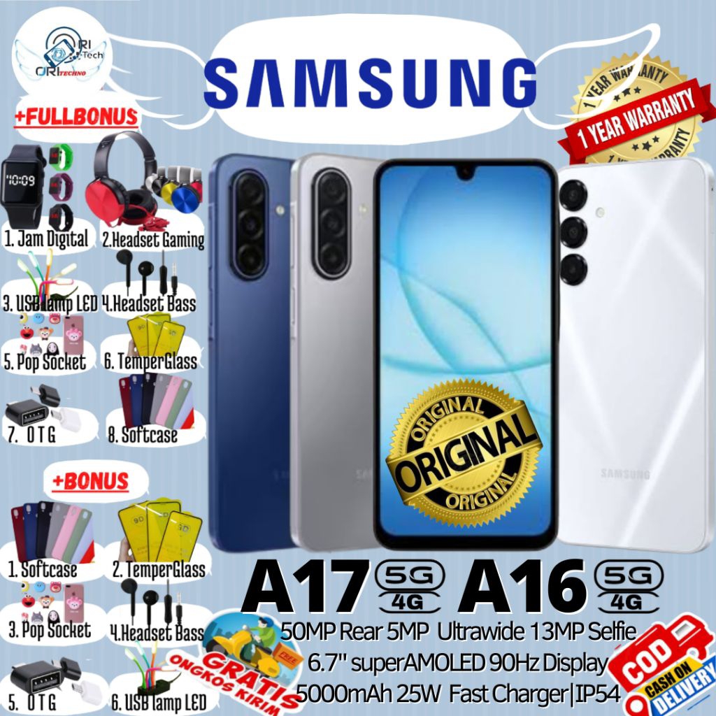 SAMSUNG GALAXY A17 5G | A17 | SAMSUNG A16 5G 8/256 - 8/128 Ram Upto 16GB - 50mp Camera OIS 5mp Ultra