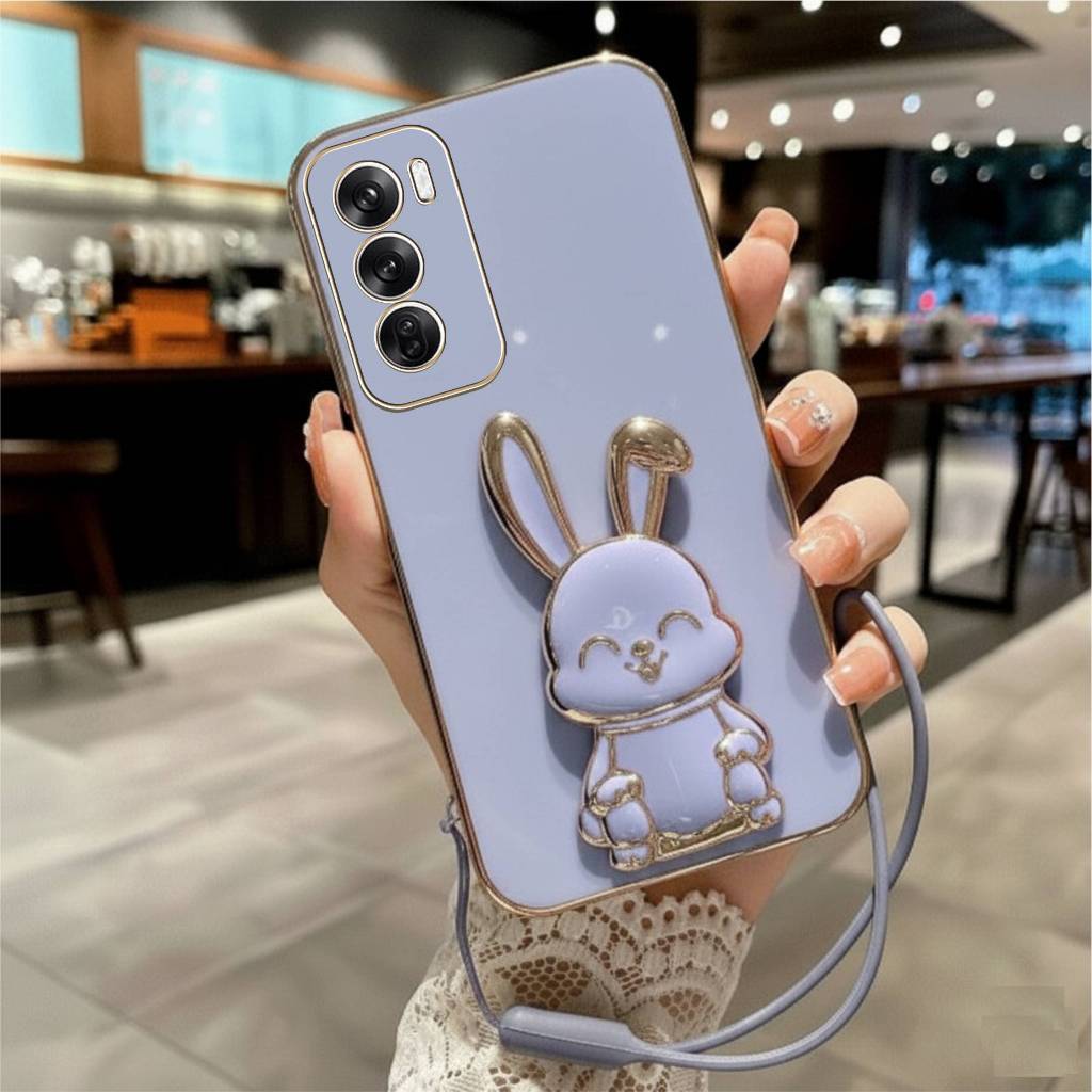 Soft Case Oppo Reno 12 Reno 12F Reno 12 Pro 5G Casing Luxury 6D Plating Cute Bunny Holder Free tali 