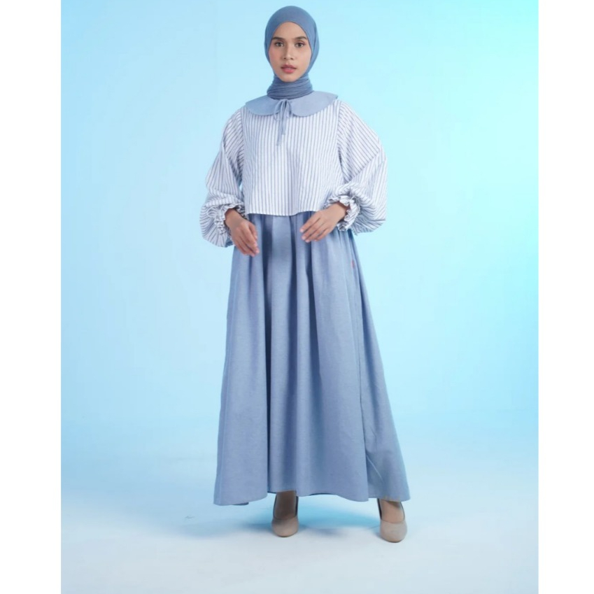 DAUKY FASHION HIJAB BAJU MUSLIM WANITA TERBARU L DRESS DENIM STRIPE
