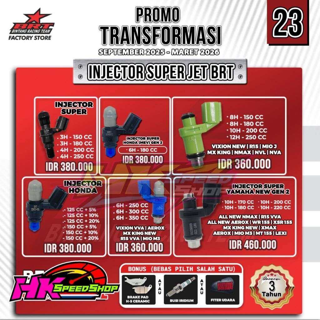 INJEKTOR INJECTOR BRT GEN 2 AEROX / XMAX /MX KING NEW / R15 VVA / WR 155 / MIO M3 /VIXION VVA / LEXI