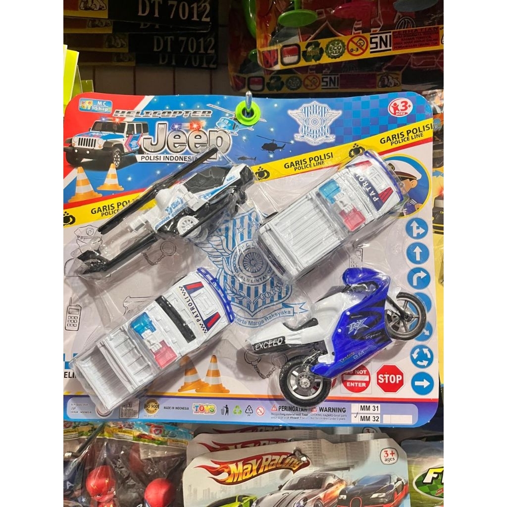 Mainan Mobil Jeep TNI Helikopter Motor Polisi – Set Tentara Indonesia Anak