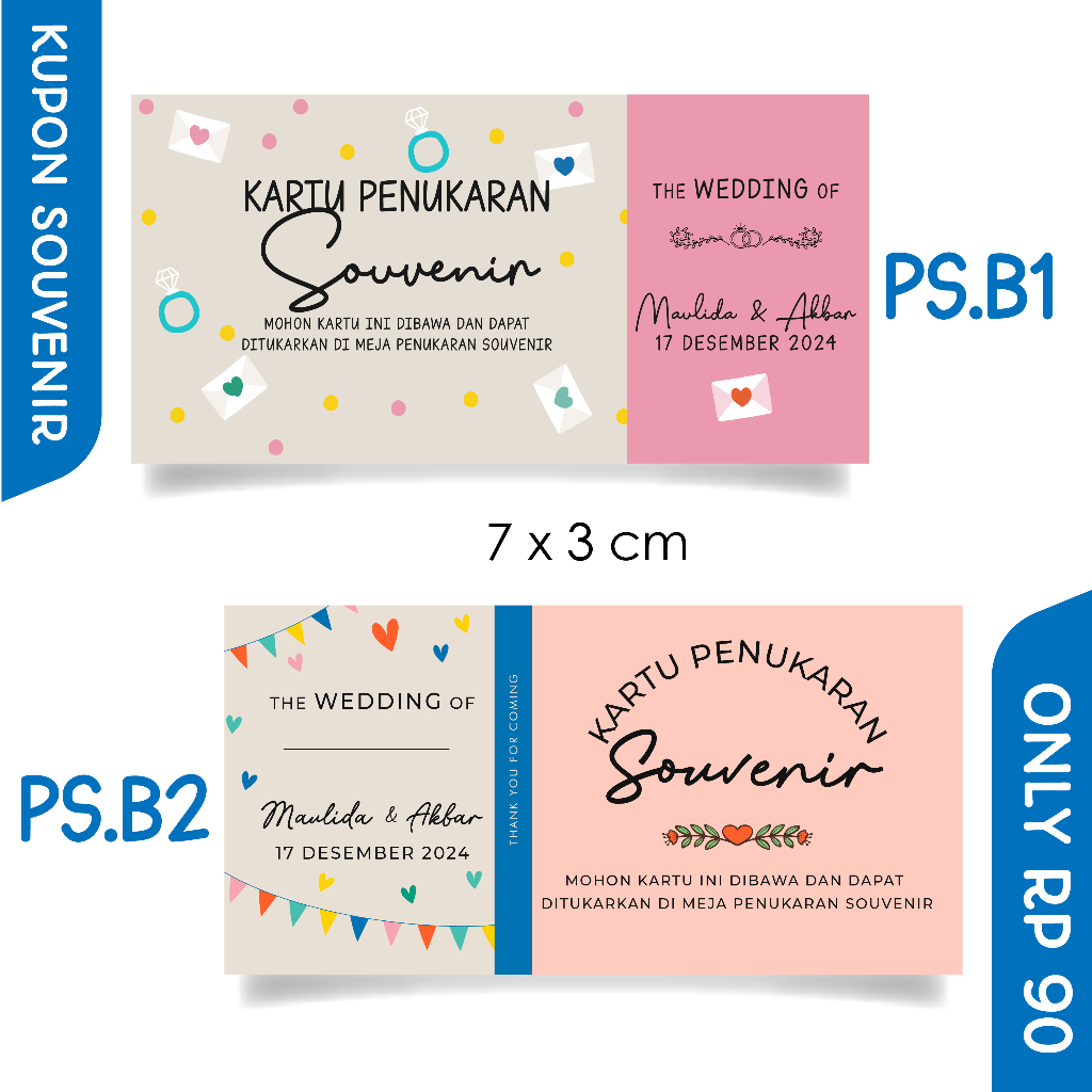 ASHJENA Kartu Penukaran Souvenir Kupon pengambilan Suvenir voucher ucapan nikah wedding card