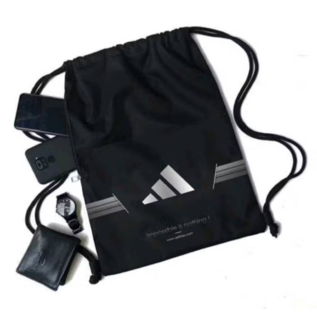TAS SERUT ADIDAS STRING BAGS NOTHING IMPOSSIBLE ORIGINAL BLACK BAGS / TAS RANSEL PRIA WANITA / TAS R