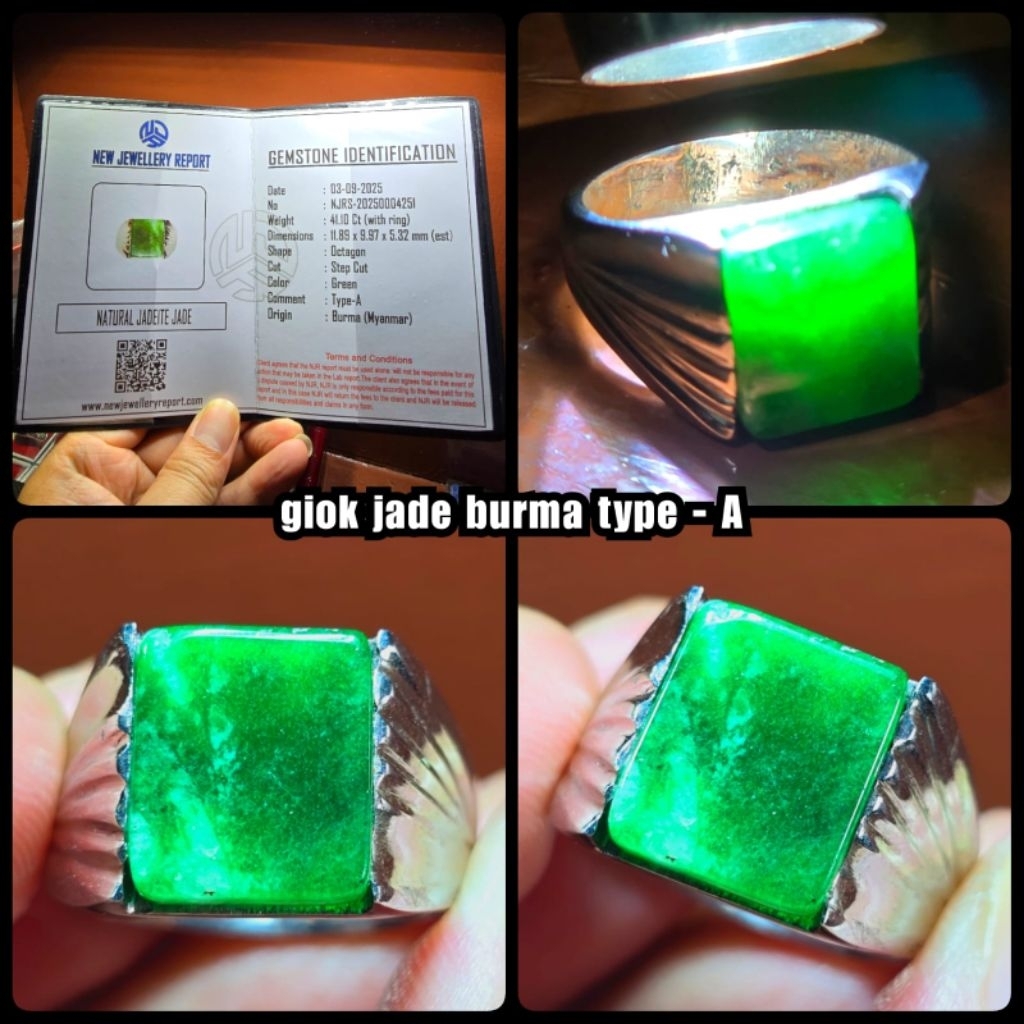 CINCIN GIOK BURMA JADE SUPER ASLI type A + MEMO LAB