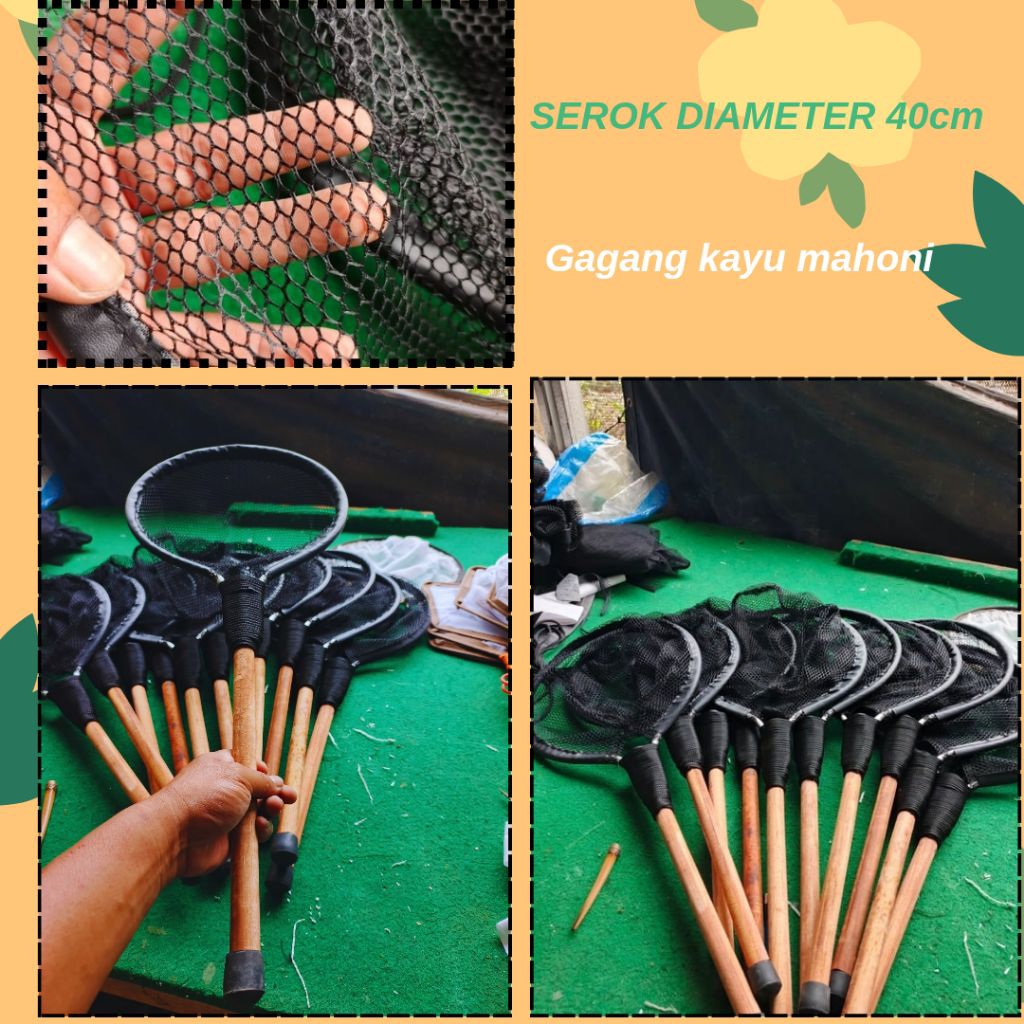 Serok Ikan Koi/lele Besar Diameter 40cm-Bahan Tebal Awet,Lubang Besar kuat-gagang kayu kokoh