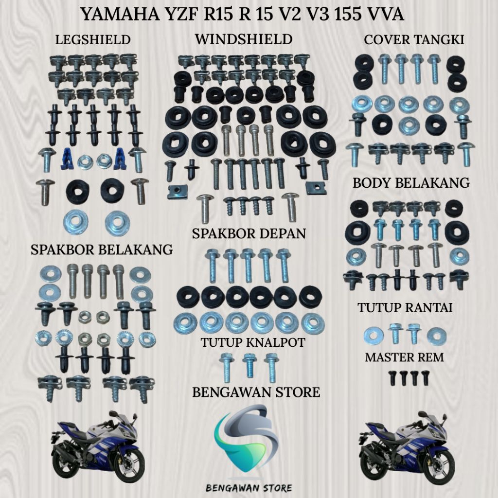 Baut Full Set Cover Bodi Body Yamaha YZF R15 R 15 V2 V3 155 VVA Lengkap