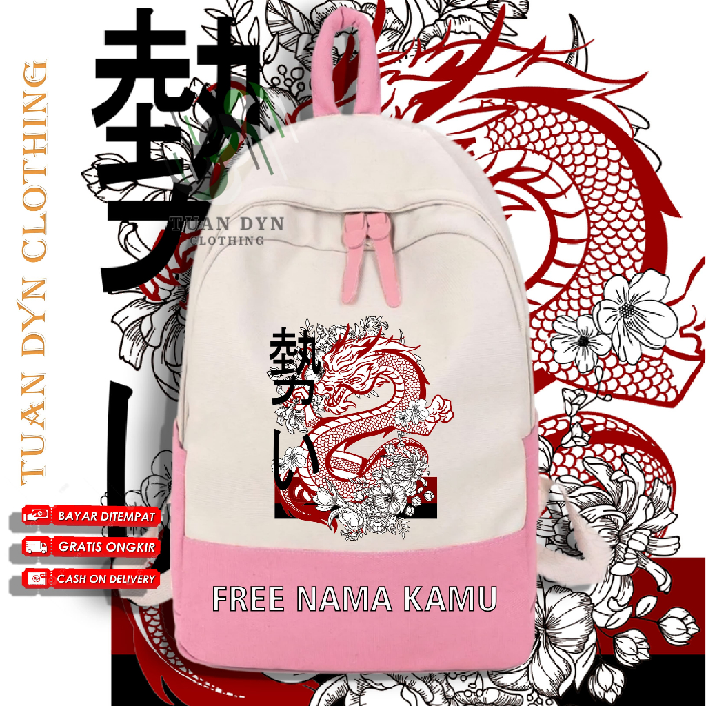 Tas Anak Naga / Tas Sekolah Dragon / Tas Sekolah Anak Gratis Custom Nama