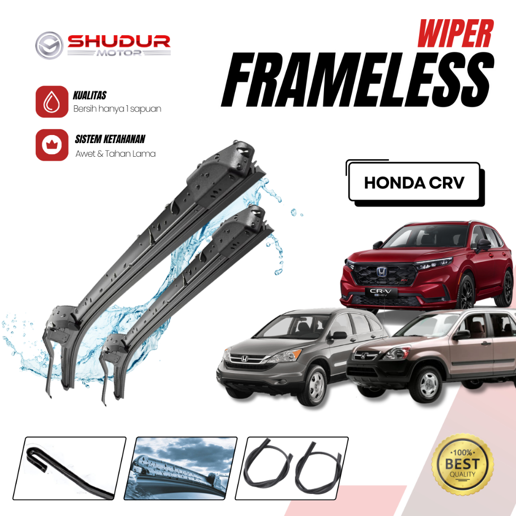 Wiper Mobil CRV Sapuan Kaca Mobil Model Frameless Banana Karet 1 Set Variasi Honda CRV - SM Soft