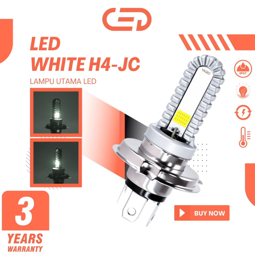 CED Lampu Depan LED Motor H4-JC Super Terang 130 lm/w,3000LM*2,IP67 Tahan air dan debu,Garansi 3Yr