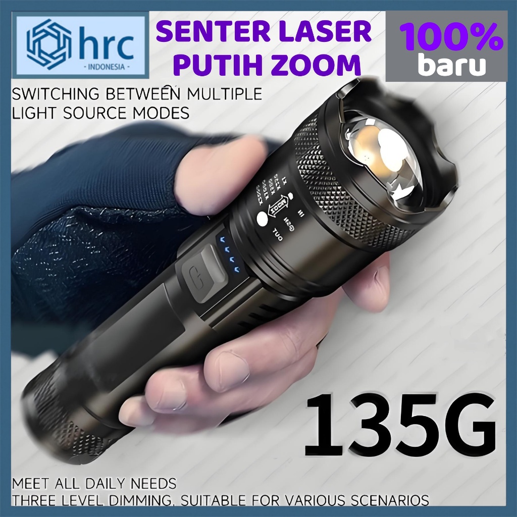 Senter LED Super Terang XHP50 USB Type-C Rechargeable Zoom SWAT Police Tahan Air IPX8 Jarak Jauh Bat