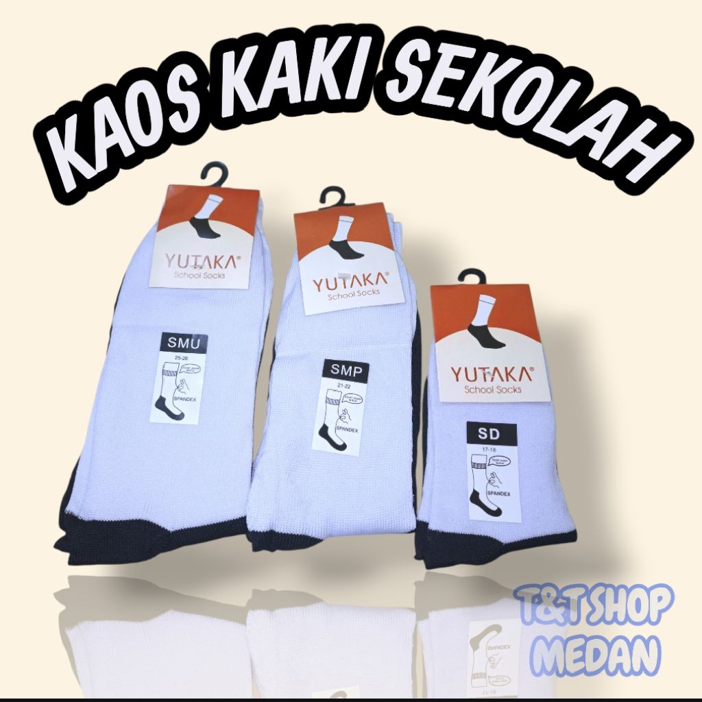 T&T SHOP MEDAN ATRIBUT ANAK-ANAK SEKOLAH - KAOS KAKI HITAM PUTIH KAIN BAGUS HALUS SD SMP SMA KECIL B