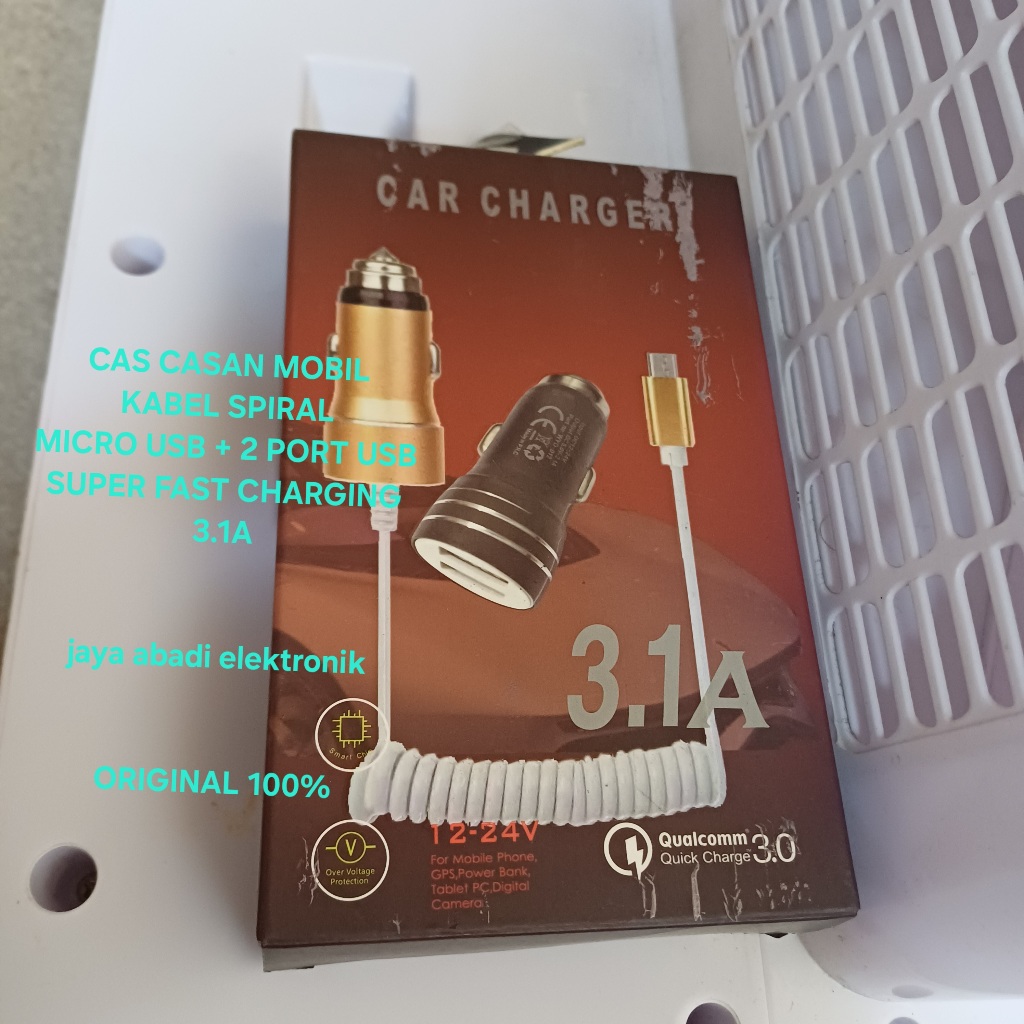 H10 ADAPTOR SAVER ORI 100% 3A 3 A CAR CHARGER SPIRAL SPRING TRAVEL ADAPTER CAS CASAN MOBIL 2 USB CHA