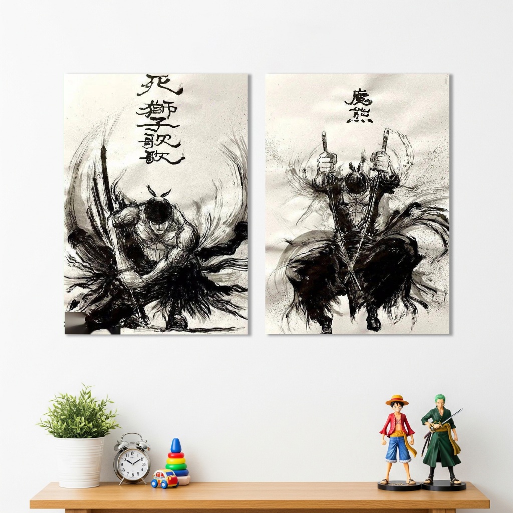 Poster Hiasan Dinding Wall Decor Japan Anime One Piece Zoro Sketsa Hitam Putih Comic Pictures - Deko