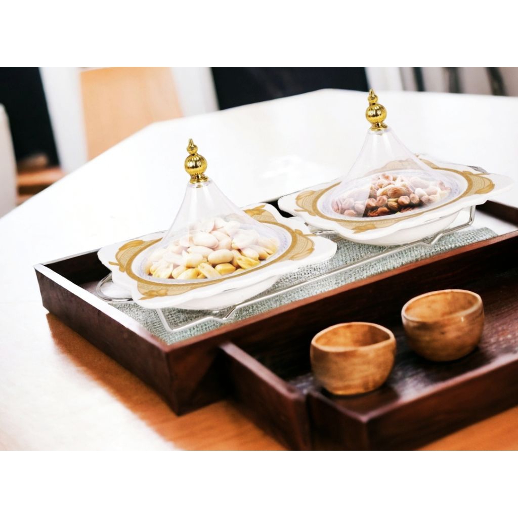 Piring saji Lily dan Mangkuk Saji VICENZA, piring cekung dengan tutup kaca B807, Lily Bowl set berfu