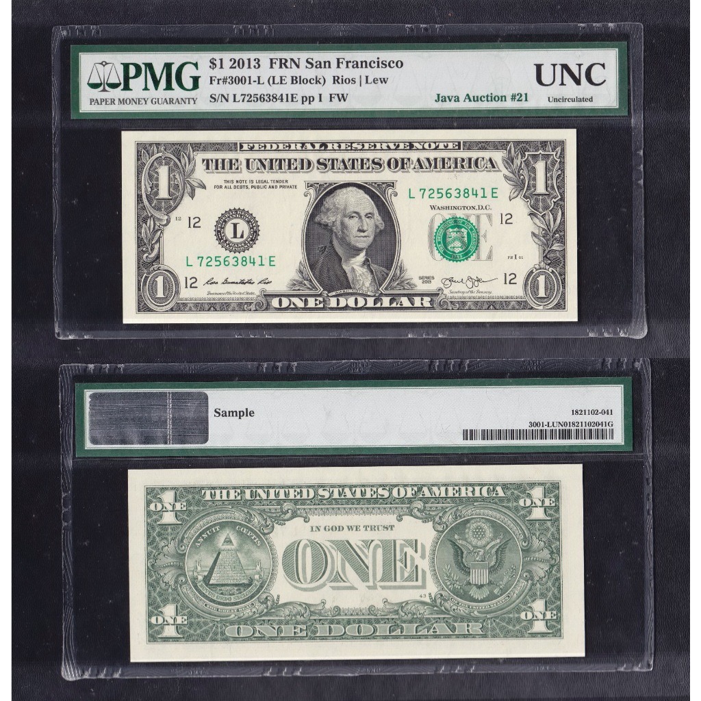 Uang kertas asing USA (San Francisco) PMG UNC - 1 Dollar tahun 1963-2021 (2013)