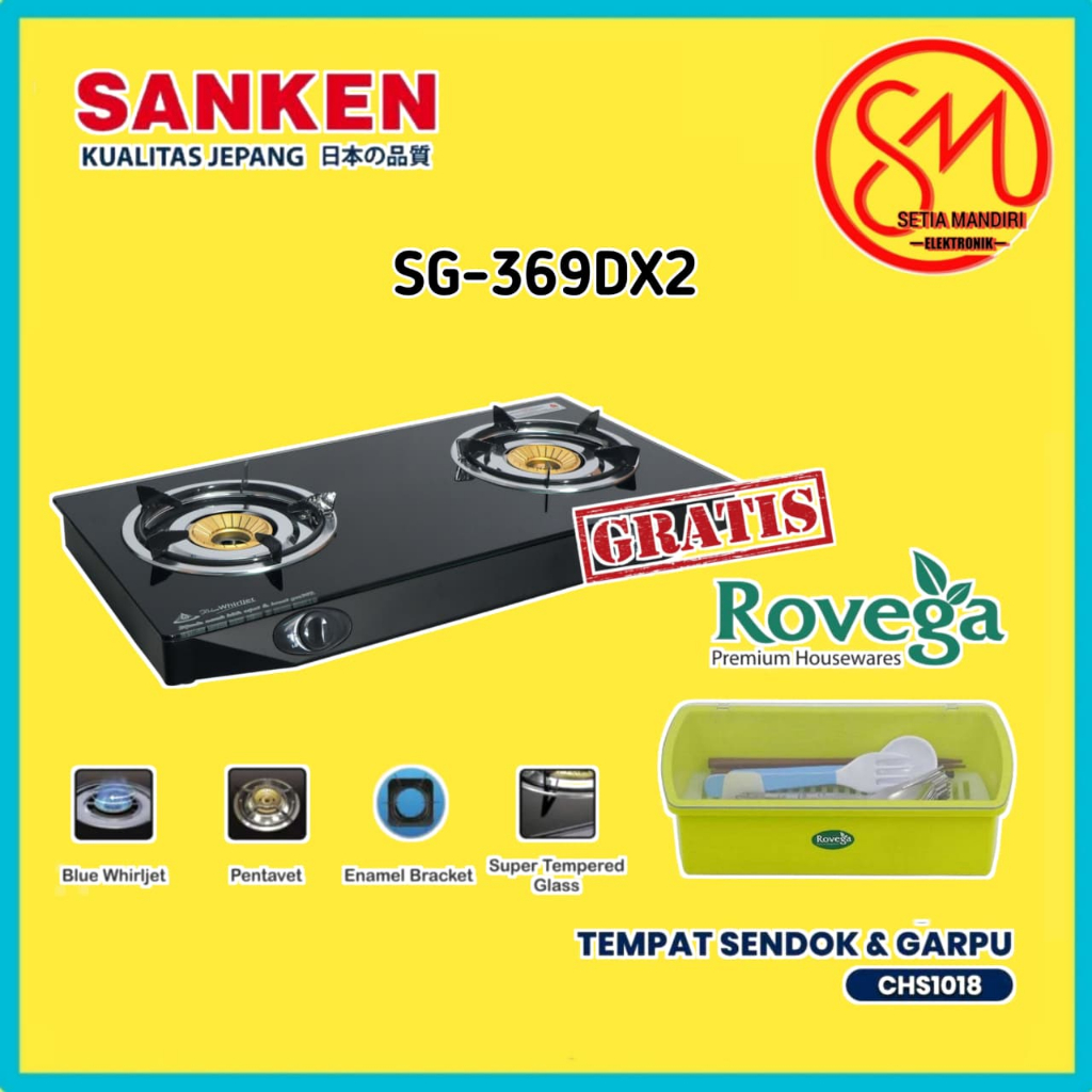 [KARGO] NIKO Kompor Gas Kaca 2 3 Tungku - Pro Phantom & Reflection Next Black - SANKEN SG-369DX2