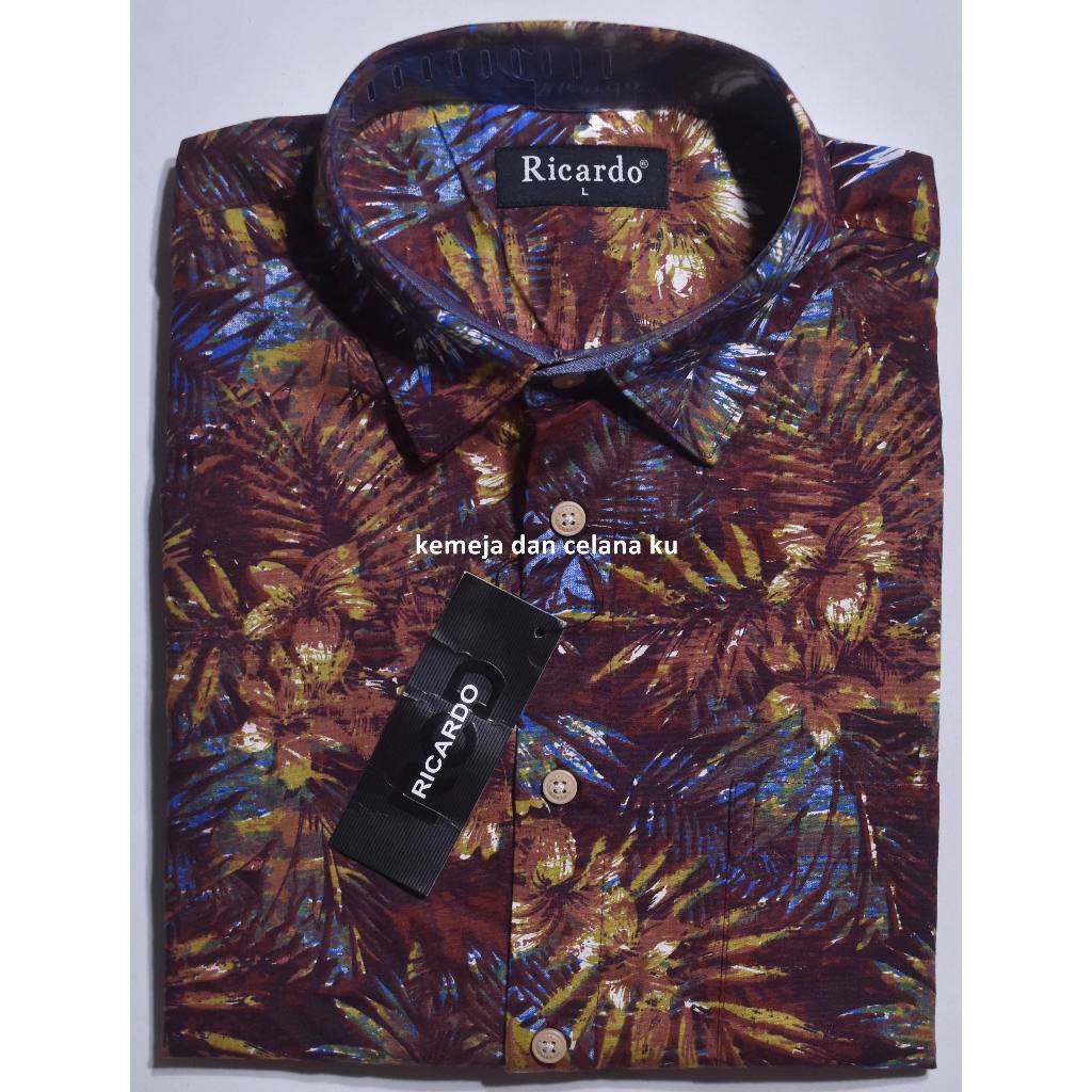 Kemeja Pria RICARDO Lengan Pendek Coklat Motif Abstrak LSE 17 #Kemeja Murah