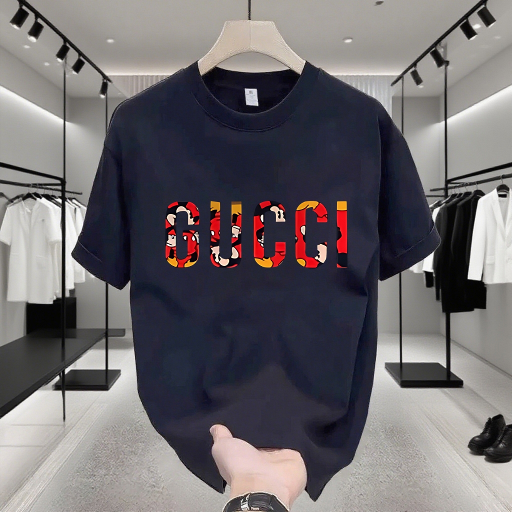 ✨COD✨Kaos Katun 100% T-Shirt Lengan Pendek, Motif Mickey Gucci Kreatif Cetak, Gaya Ins, Streetwear, 