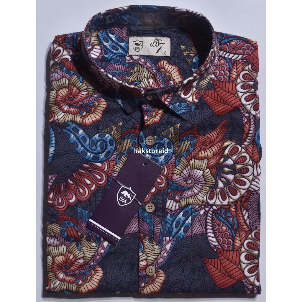 Kemeja Pria dB7 Lengan Pendek Grey Motif Abstrak KDS 04 #Kemeja Murah